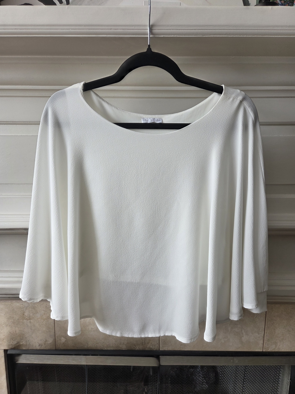 Zara Elegant White Crepe Cape Top Size L